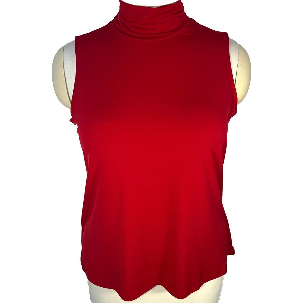 Susan Graver Mock Neck Tank Top Women's XL Red Stretch Ruched Neck